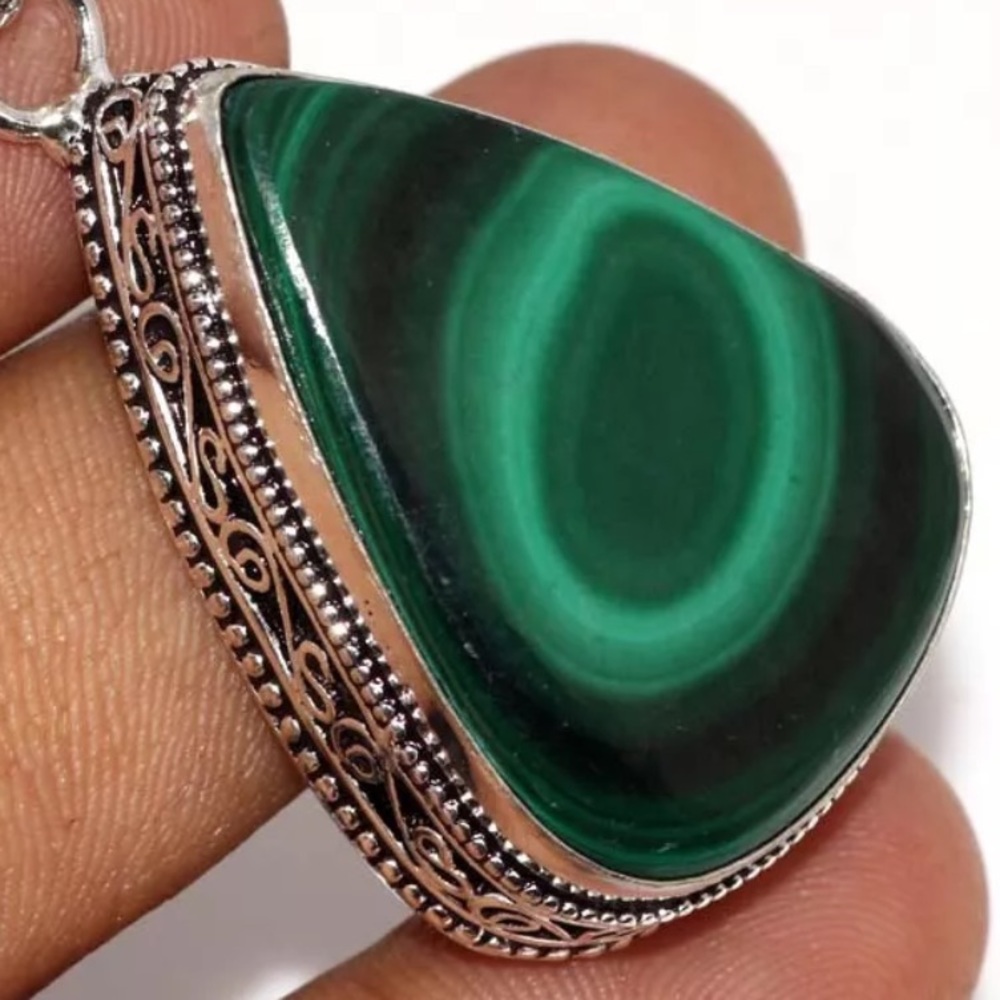 Huge genuine Malachite silver pendant - Picture 7 of 7